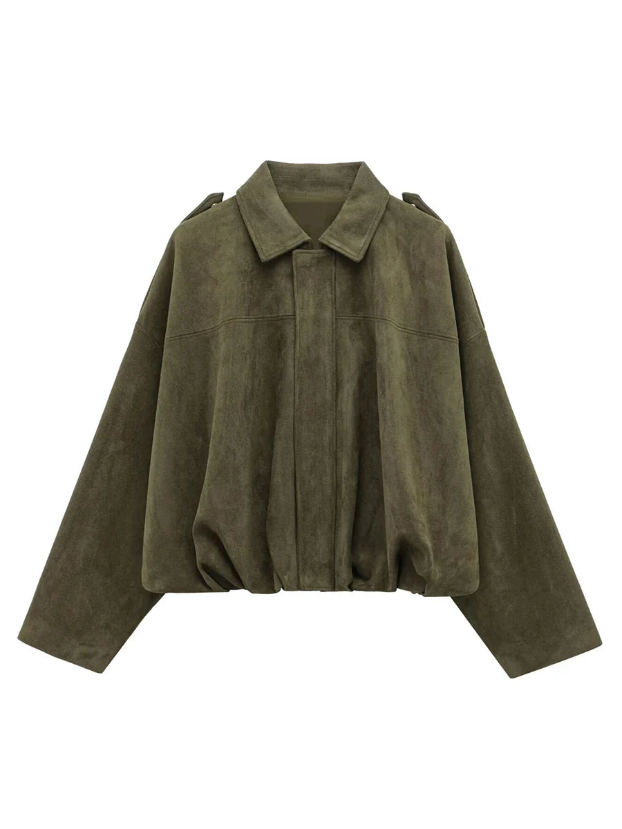 Cralom Lapel Zipper Jacket Women Long Sleeve Patchwork Coat