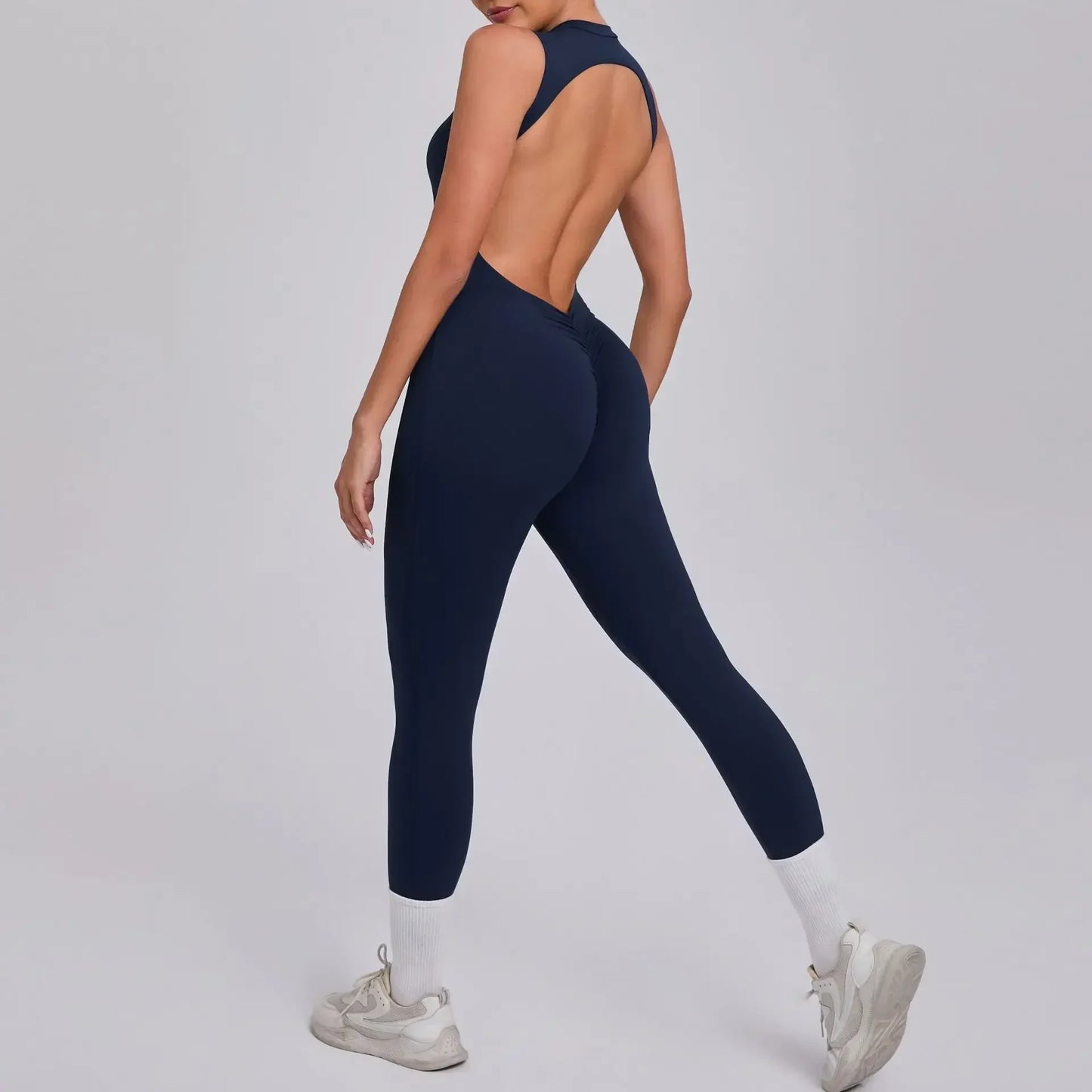 Cralom Women's High-Elasticity Yoga Fitness Jumpsuit, Bare Back, Lift Buttocks