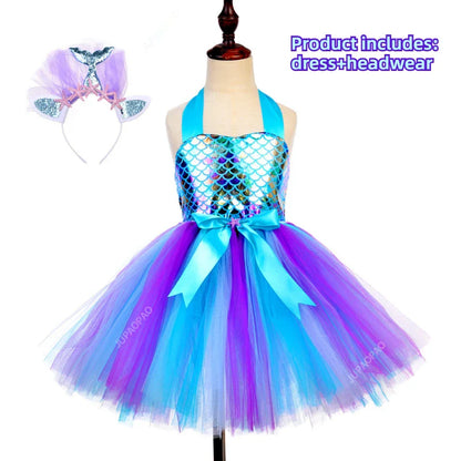 Cralom Mermaid Girl Tutu Dress Christmas Party Role Playing