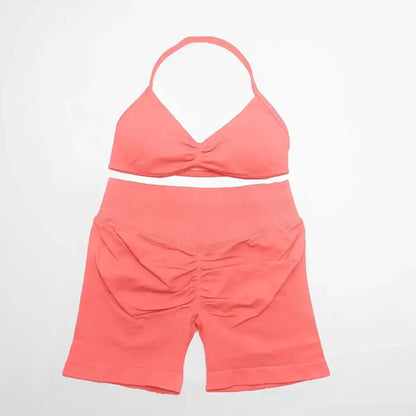 Cralom Strappy Bra & Shorts Yoga Set for Women - Pilates Fitness Sportswear