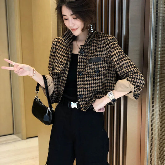 Cralom Plaid Short Padded Coat: Chic Autumn Jacket for Women