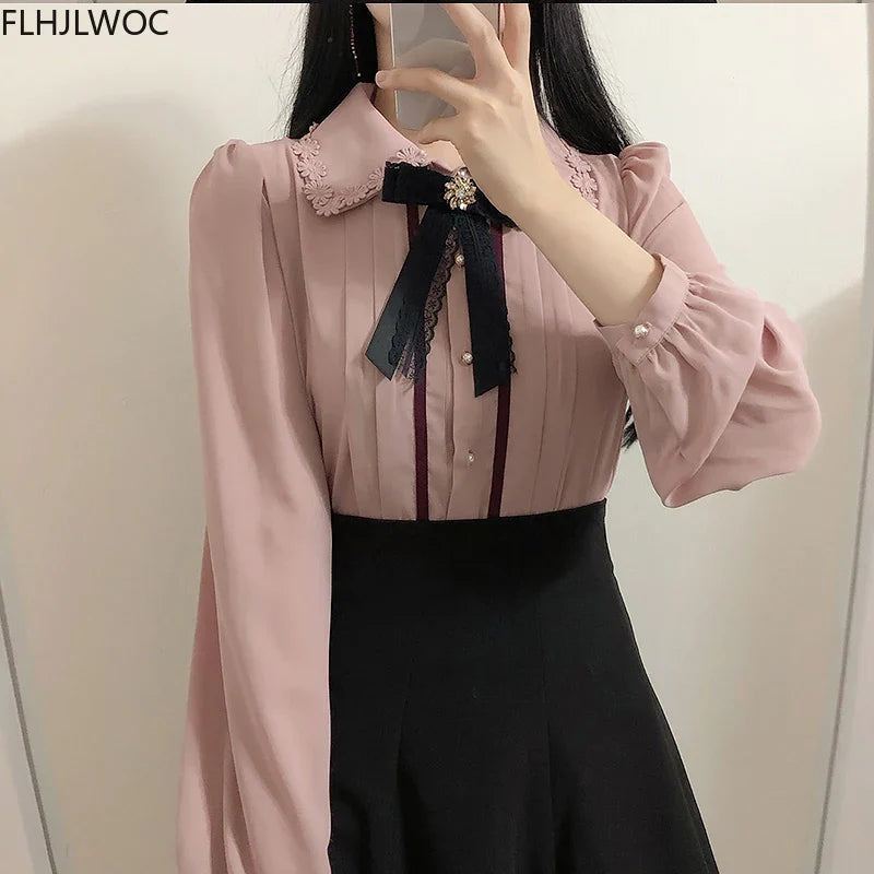 Cute Ribbon Bow Tie Top by Cralom - Preppy Vintage Style Blouse