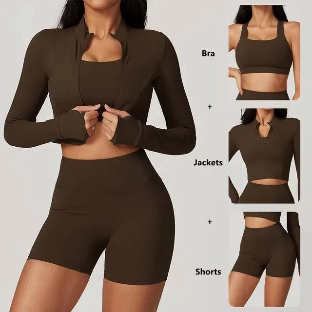 Cralom 3Pcs Yoga Set for Women: Workout Suit, Quick-Drying Material, Gym Jackets