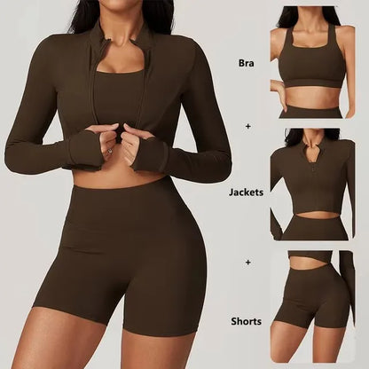 Cralom 3Pcs Yoga Set for Women: Workout Suit, Quick-Drying Material, Gym Jackets