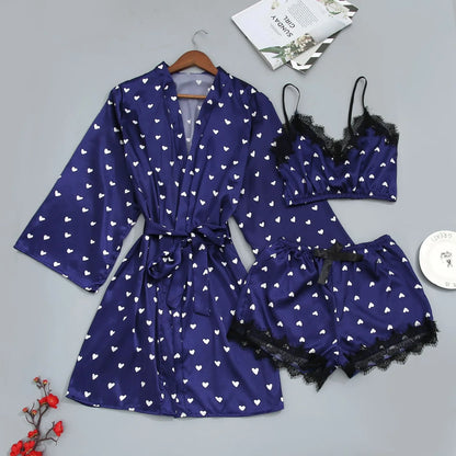 Cralom Women's Silk Pajama Set: Ice Silk Nightwear with Suspender Nightdress, Summer Homewear in Stylish Print