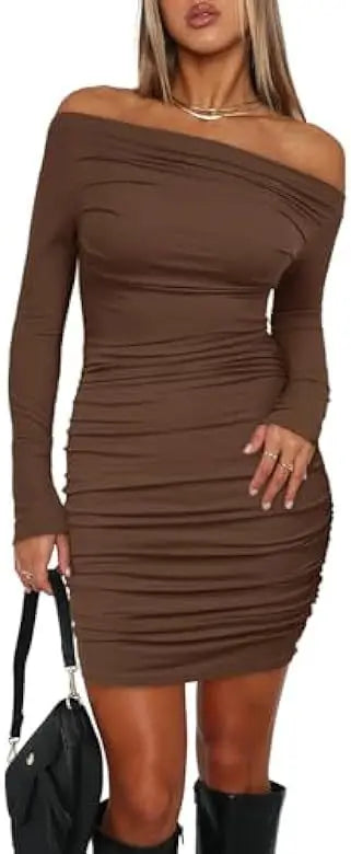 Cralom One Shoulder Open Back Pleated Wrapped Hip Dress - 2024 Summer