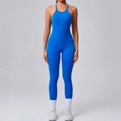 Cralom Adjustable Shoulder Straps Yoga Jumpsuit for Women - Open Back & Hip Lift