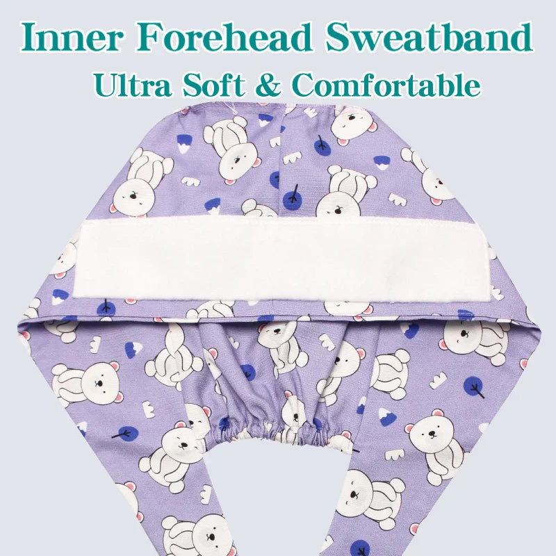 Cralom Bear Print Scrub Hat - for Medical & Beauty Professionals