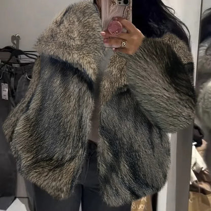 Cralom Lapel Patchwork Button Jacket - Solid Stylish Coat for Women