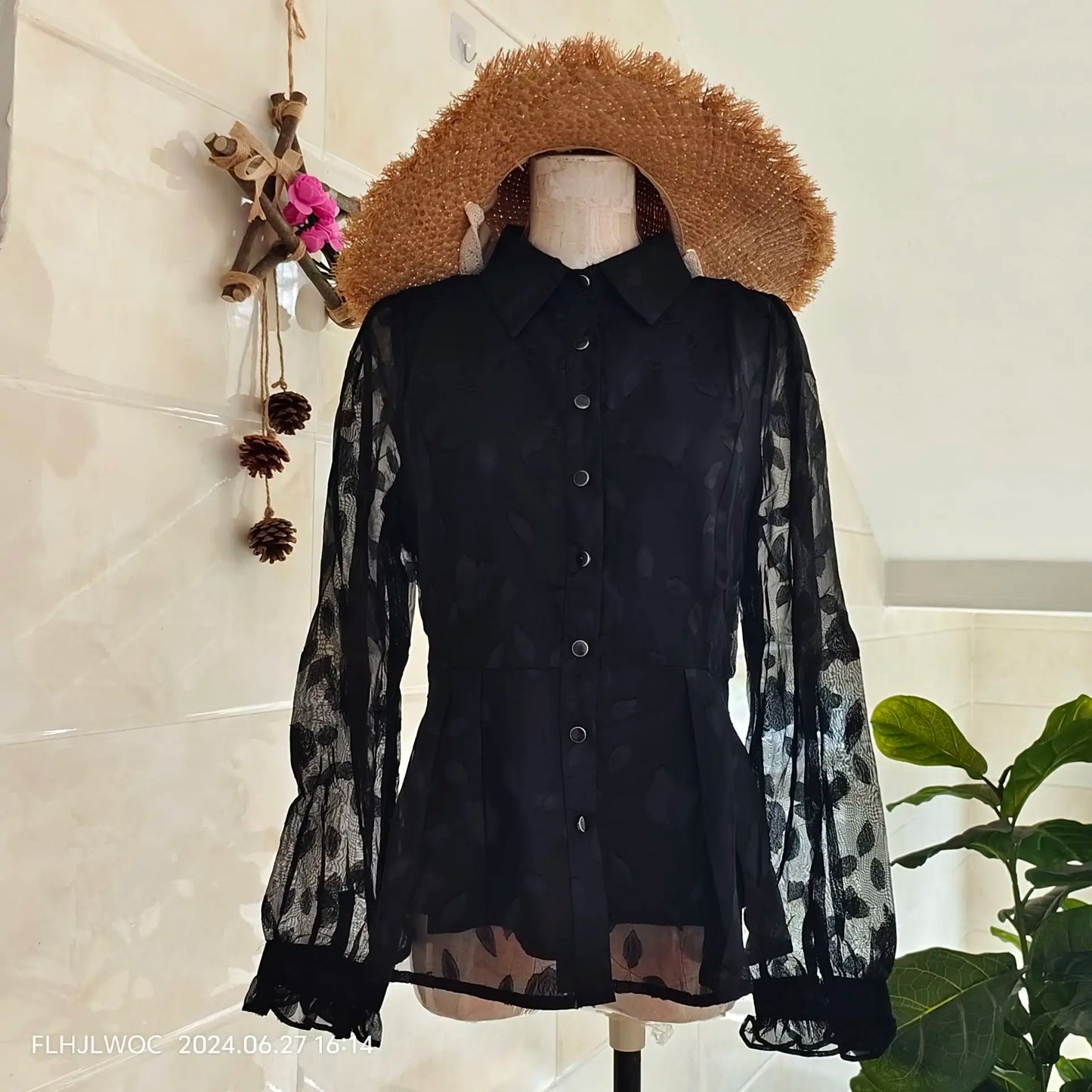 Cralom Black Button Peplum Blouse - Office Chic, Vintage Style for Women