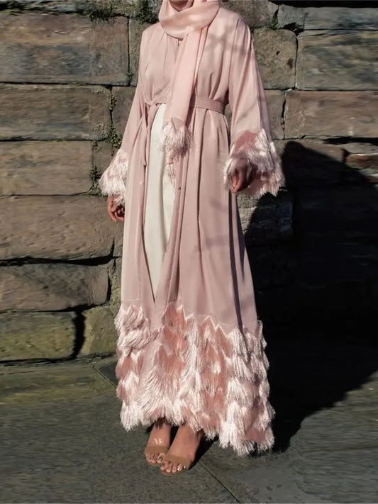 Cralom Pink Kimono Abaya Kaftan for Muslim Women
