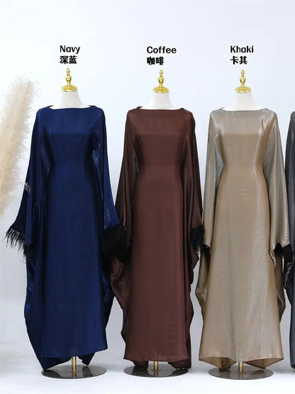 Cralom Ramadan Satin Abaya Dress Niqab - Muslim Fashion for Women