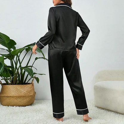 Cralom Satin 2 Piece Lounge Set: Button Top & Pants, Sexy Nighty Pajama