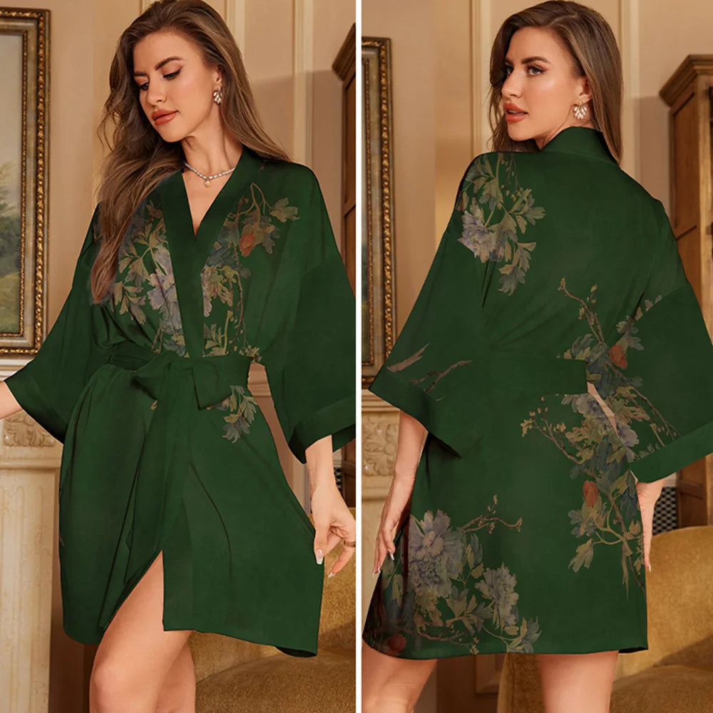 Cralom Seven-quarter Sleeves Silk Pajama Set for Women