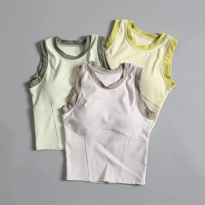 Cralom Ribbed Crop Top with Detachable Pads for Yoga and Fitness