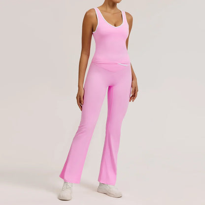 Cralom Seamless Yoga Set: Butt-Lifting Flared Pants & Sports Vest Set