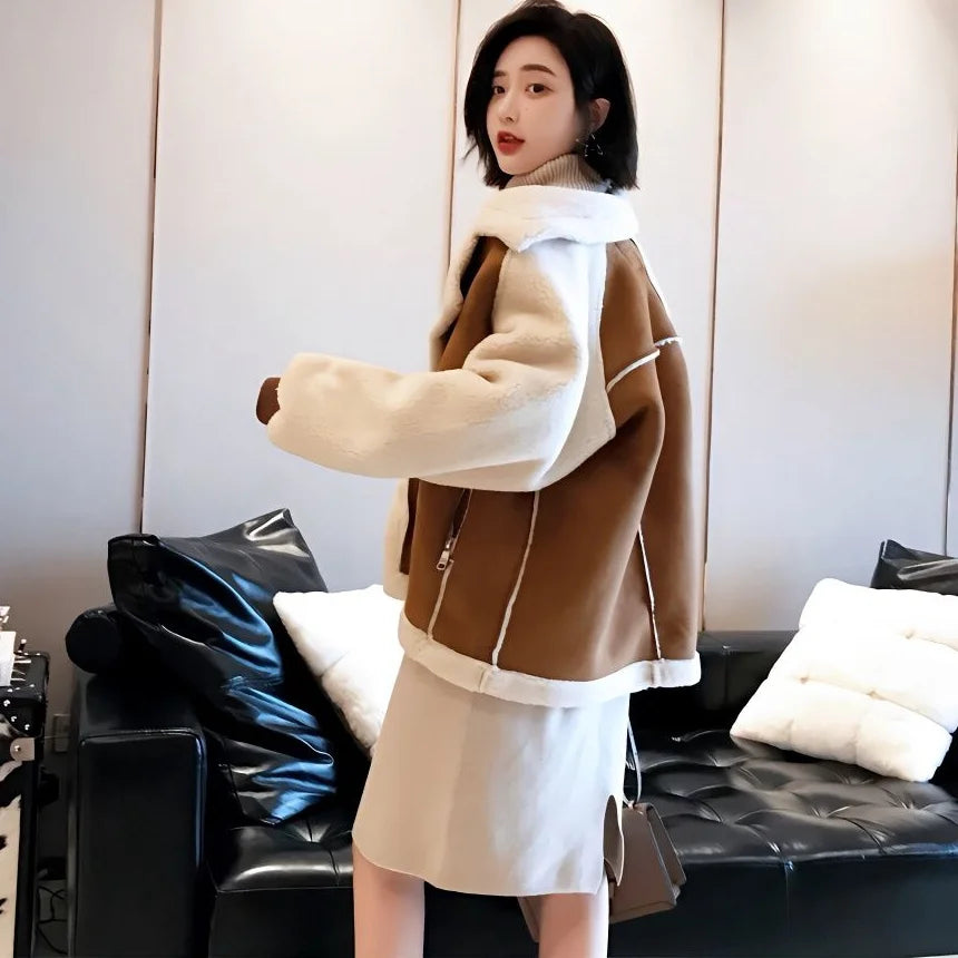 Cralom Biker Fleece Wool Coat for Women: Winter Outerwear 2024