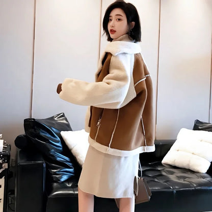 Cralom Biker Fleece Wool Coat for Women: Winter Outerwear 2024