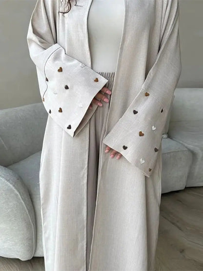 Cralom Butterfly Moon Heart Print Eid Abaya Kaftan