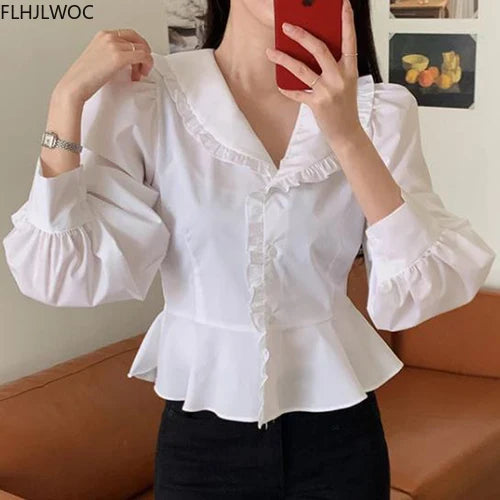 Cralom Pink Peplum Peter Pan Collar Shirt - Women's Preppy Style Top