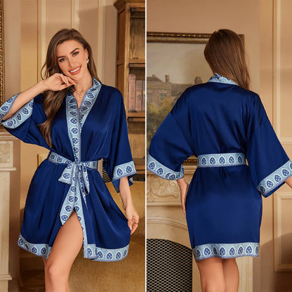Cralom Seven-quarter Sleeves Silk Pajama Set for Women