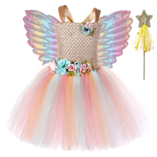Cralom Fairy Tutu Dress with Wings - Halloween Cosplay Costume