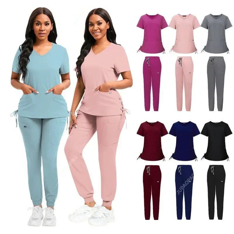 Cralom Women's Scrubs Set: Pink Navy Red Black Beauty Nurse Uniform