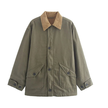 Cralom Solid Spliced Lapel Jacket with Pockets, Chic Minimalist Design