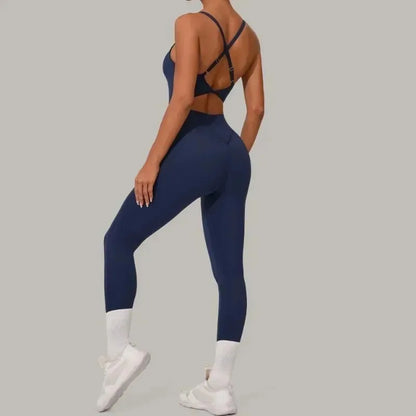 Cralom Seamless Yoga Jumpsuit with Cross Waist Buckle