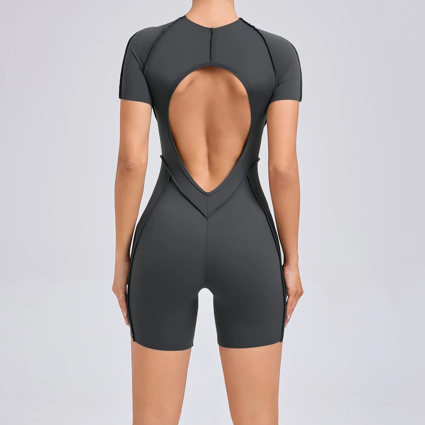 Cralom Hollow Back Yoga Jumpsuit Short-Sleeved Sportswear