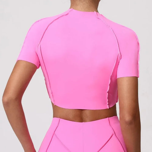 Cralom Seamless Yoga Slimming Top Short Sleeve High Elasticity Gym Fitness Shirt