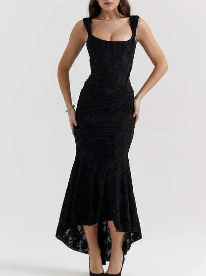 Cralom Embroidered Spaghetti Strap Midi Dress