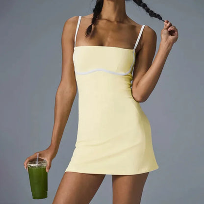 Cralom Yoga Tennis Dress Sportswear with Leggings & Sports Pocket
