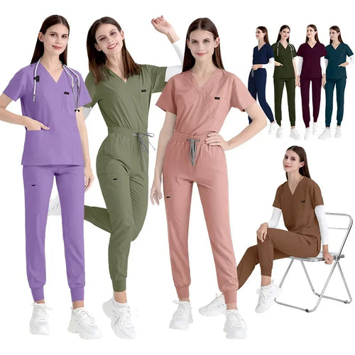 Cralom Women's Stretch Scrubs Set - Top Jogger Pants Nursing Uniform