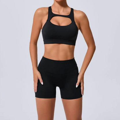 Cralom Yoga Sets: Peach Hip-lifting Shorts & Cross Back Vest for Women