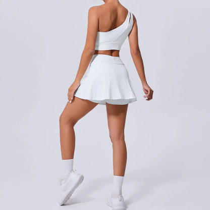 Cralom Women's Yoga Bra Set & Tennis Skirt with Pockets Anti-expose