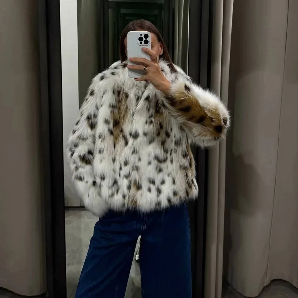 Cralom Leopard Lapel Feather Coat - Chic Women's Jacket