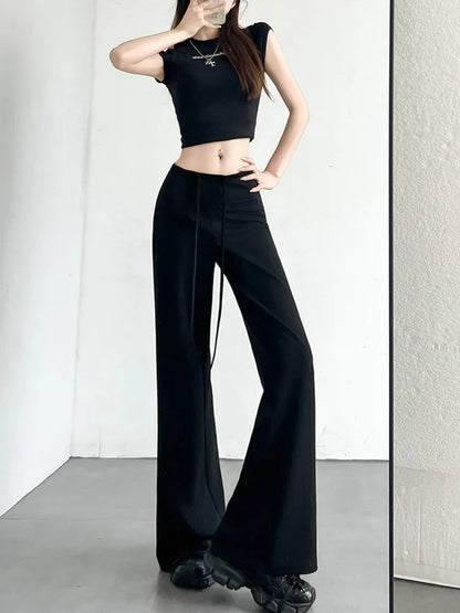 Cralom Vintage Capris: Women's Lace-Up Wide Leg Pants with Pockets