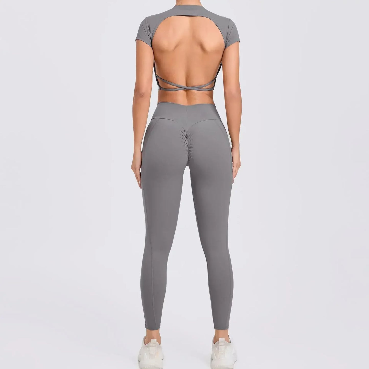Cralom Cross Back Sports Bra Set - High Waist Leggings Gym Outfit