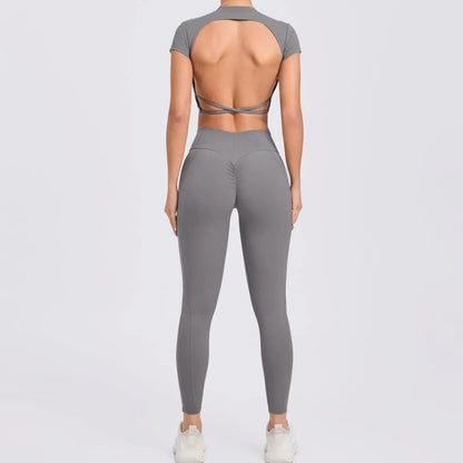 Cralom Cross Back Sports Bra Set - High Waist Leggings Gym Outfit