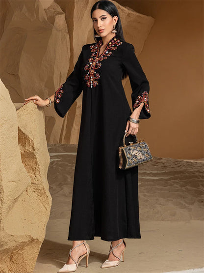 Cralom Ramadan Eid Party Abaya with Diamonds Women's Fashion Sparkle