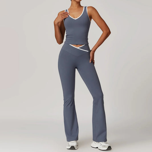 Cralom Yoga Set: 2-Piece High Waist Leggings and Sports Bra for Women