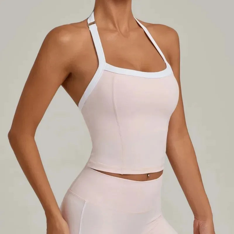Cralom Seamless Yoga Tank Top - Adjustable Halter Neck, Quick-Dry Fitness Shirt