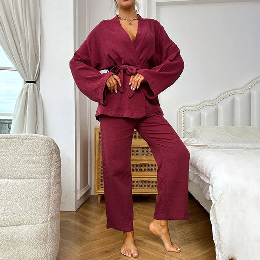 Cralom Women's Cotton Pajama Set with Robe and Pants