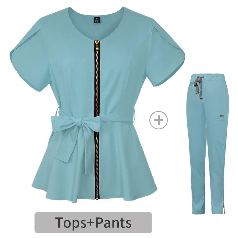 Cralom Beauty Workwear Set: Elastic Blouse & Straight Pants for Women