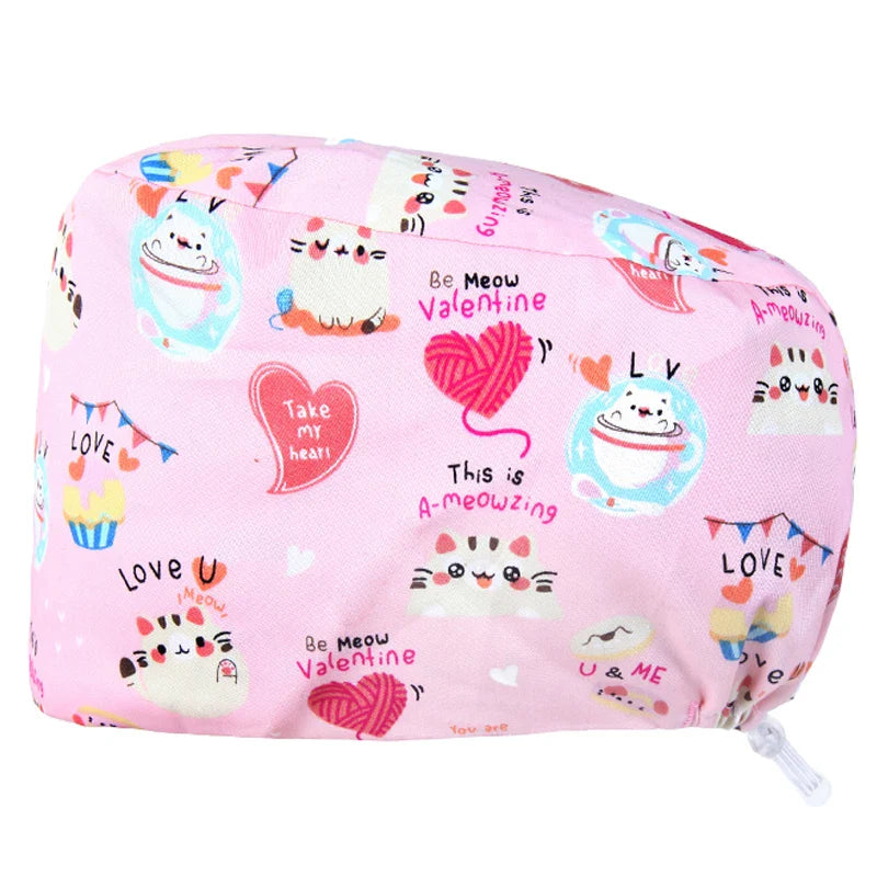 Cralom Women's Cat Print Doctor Hat for Pediatrics & Veterinary Clinics