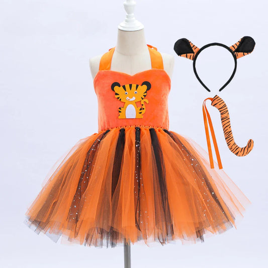 Cralom Baby Girls Halloween Cosplay Tutu Dress Tiger Cow Leopard Zebra Giraffe