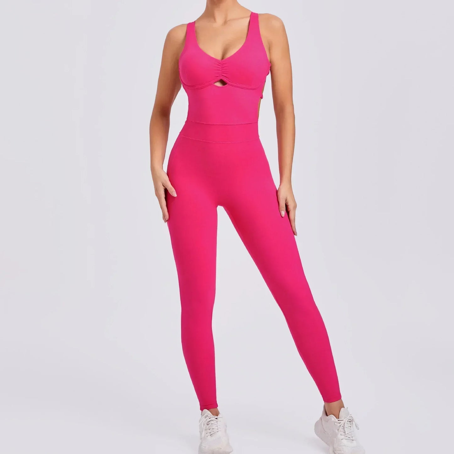 Cralom Seamless Yoga Jumpsuit for Women - Peach Hip Raise Beauty Back Dance Suit