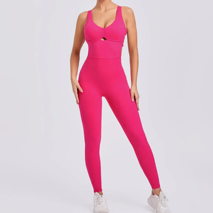 Cralom Seamless Yoga Jumpsuit for Women - Peach Hip Raise Beauty Back Dance Suit