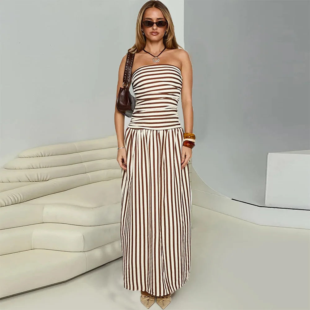 Cralom Women's Back Elastic Hollow Stripe Skirt - 2025 Spring/Summer Collection